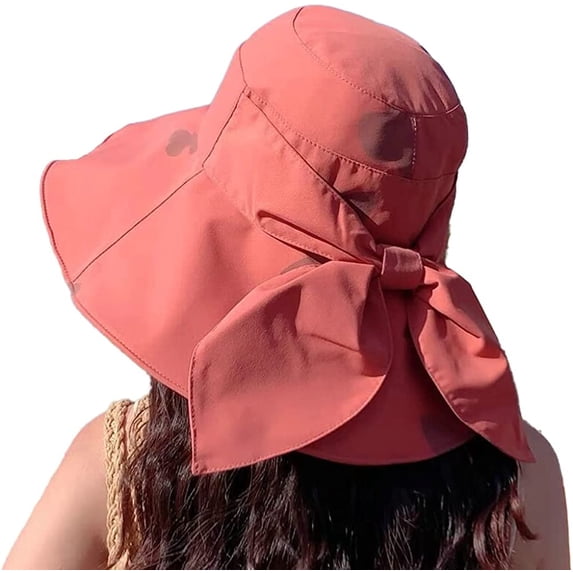 CoCopeaunt Women Wide Brim Sun Hat UV Protection Sun Cap Bucket Hat Cute Bow Summer Hat Foldable Beach Cap for Outdoor Travel
