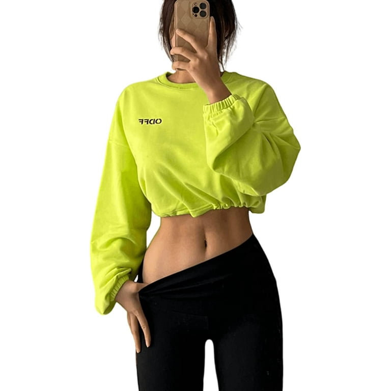 CoCopeaunt Women Y2K Crop Top Sweatshirt Korean Cropped Pullover Sexy  Casual Long Sleeve Workout Loose Blouse Tops Shirts 