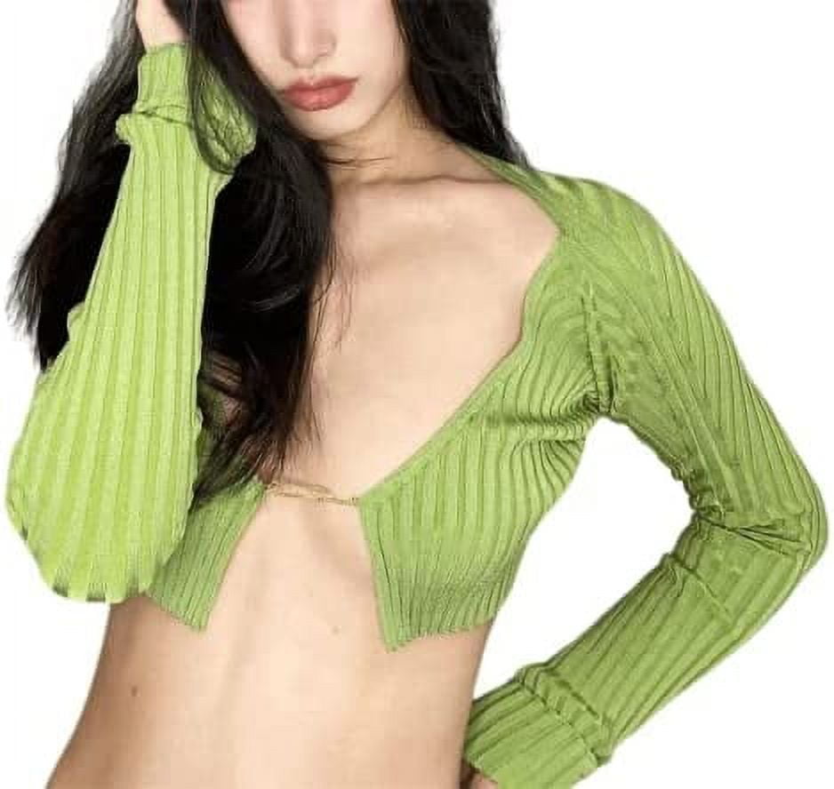 CoCopeaunt Women Y2K Knitted Crop Top Sexy Open Front Ribbed Knit