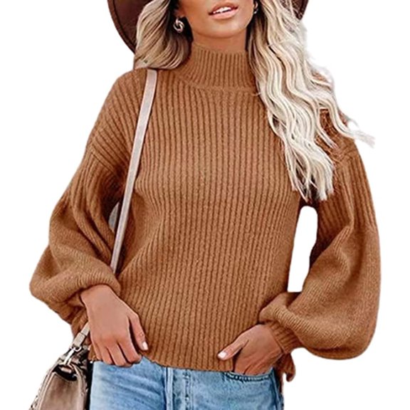 CoCopeaunt Women's High Collar Pullover Sweater Knitted Casual Loose Fit Fall Winter Tops