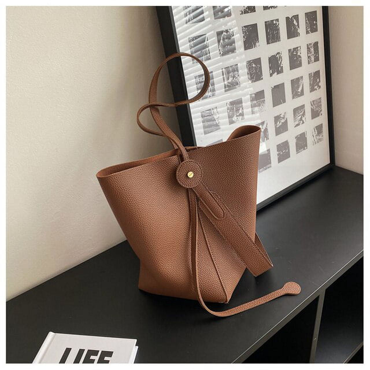 CoCopeaunt Solid Color Tote Bags for Women New Soft Leather Shoulder Bag  Ribbon Decoration Luxury Handbag Lady Casual Hot Sale Shopping Bag
