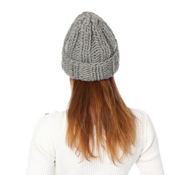 CoCopeaunt Womens Knit Cap Winter Warm Pure Color Curly Brim Coarse Wool Cap European-American Style