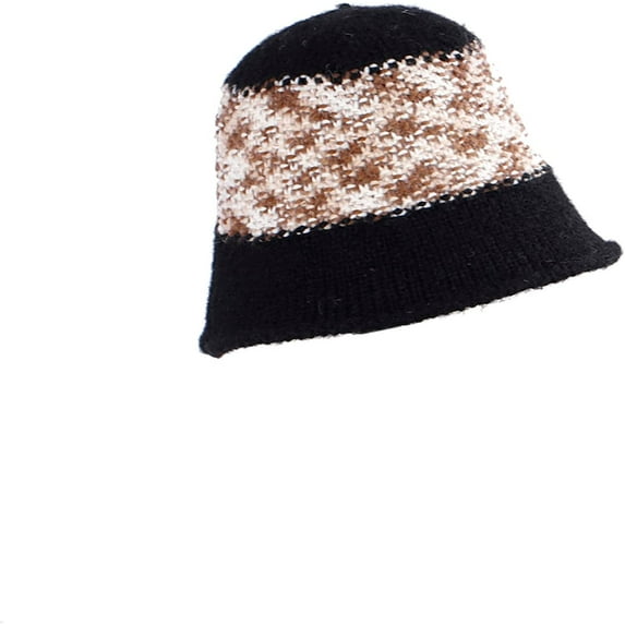 CoCopeaunts Autumn Knitting Bucket Hats for Womens Fashion Comfortable Panamas Foldable Splicing Color Roll-up Brim Knit Hat