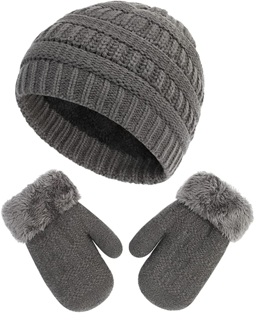CoCopeaunts Baby Boy Girl Beanie Hat Gloves Set, 2 Pcs Toddler Infant Winter Warm Skull Cap