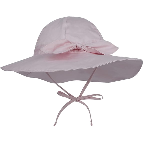 CoCopeaunts Baby Bucket Hat for Girls Bow Decorate Summer UV Protection Outdoor Headwear Basin Hat for Boy with Chin Strap