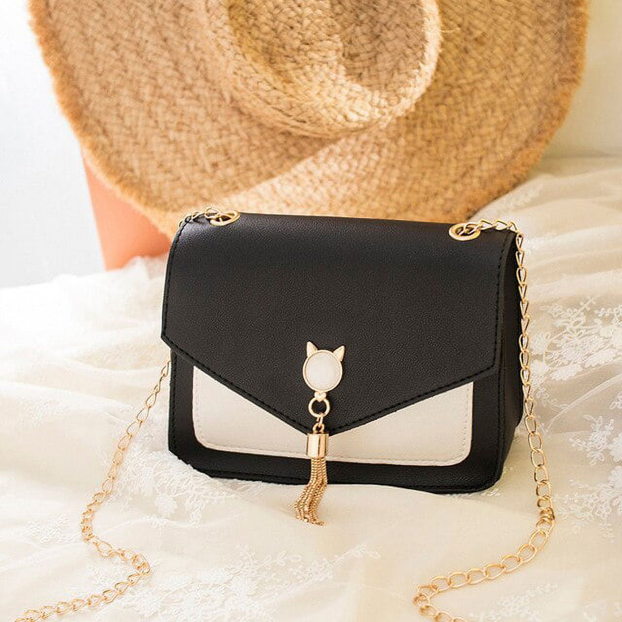 CoCopeaunts Bags for Women Luxury Designer Cover Tassel Chain Shoulder Small  Square Bag Messenger Crossbody Bag Pearl Cat 