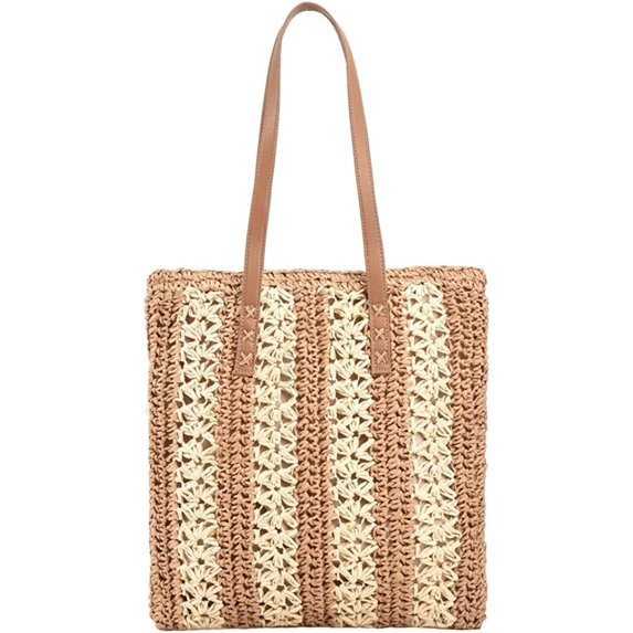 CoCopeaunts Beach Tote Bag for Women Summer Handwoven Straw Bag Large Stripe Beach Tote Bag Handbag