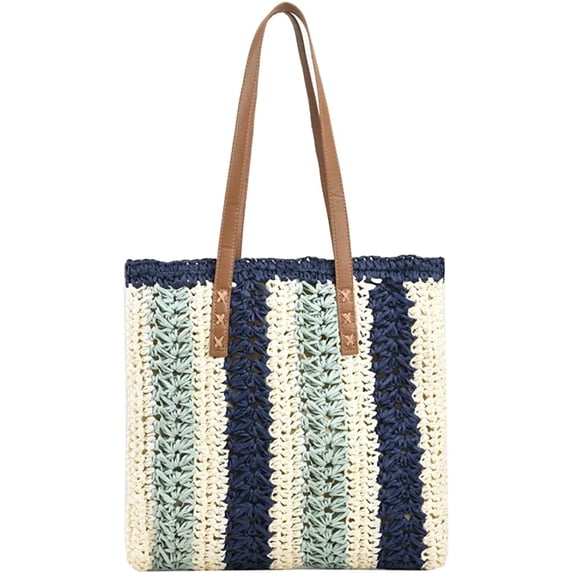 CoCopeaunts Beach Tote Bag for Women Summer Handwoven Straw Bag Large Stripe Beach Tote Bag Handbag