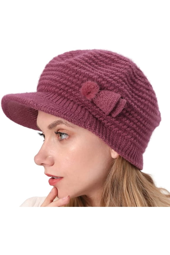 Beanie Hat with Brim for Women Knit Newsboy Hat Visor Cap for Winter Warm Newsboy Cap Octagonal Hat Baseball Hat