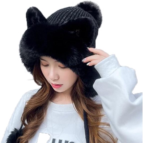 CoCopeaunts Beanie Hats for Women Winter Hat Beanie Knit Skull Cap Plush Warm Cute Cat Beanies Hat Winter Beanies Hat