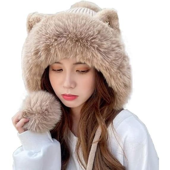 CoCopeaunts Beanie Hats for Women Winter Hat Beanie Knit Skull Cap Plush Warm Cute Cat Beanies Hat Winter Beanies Hat