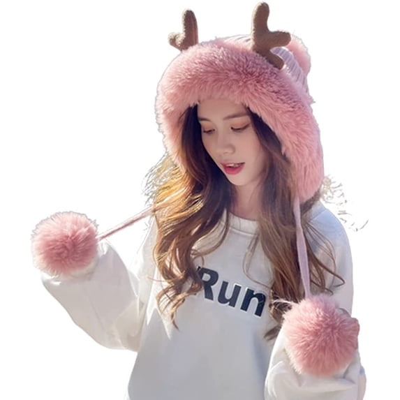 CoCopeaunts Beanie Hats for Women Winter Hat Cute Elk Beanies Hat Beanie Knit Skull Cap Plush Warm Winter Beanies Hat Christmas Hat