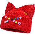 thumbnail image 1 of CoCopeaunts Beanies Hat for Women Fashion Knit Skull Beanie Cap Plush Warm Buttons Beanies Hat Cute Cat Ear Hat Winter Beanies Hat, 1 of 7