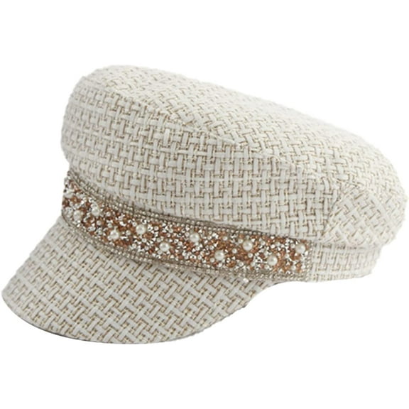CoCopeaunts Beret Hats for Women Solid Pearl Lady Octagonal Hat Women Leisure Baseball Cap Plain Newsboy Cap Ladies Painter Cap