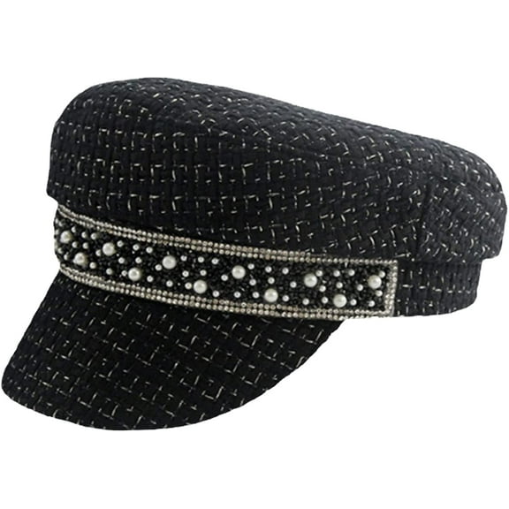 CoCopeaunts Beret Hats for Women Solid Pearl Lady Octagonal Hat Women Leisure Baseball Cap Plain Newsboy Cap Ladies Painter Cap