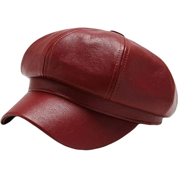 CoCopeaunts Beret for Men Women PU Octagonal Winter Warm Leather Newsboy Cap Female Korean Windproof Retro Artist Painter Hat
