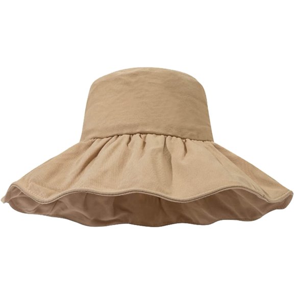 CoCopeaunts Black Bucket Hat Big Pleated Brim Summer Outdoor UV Protection Fisherman Hat Simple Solid Color Ladies Bucket Cap