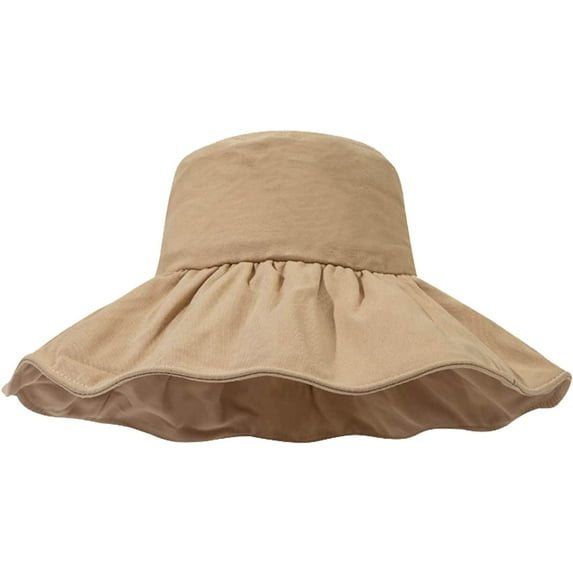 CoCopeaunts Black Bucket Hat Big Pleated Brim Summer Outdoor UV Protection Fisherman Hat Simple Solid Color Ladies Bucket Cap