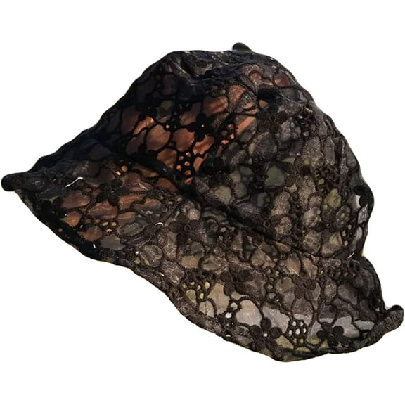 CoCopeaunts Black Bucket Hat for Women Fashion Sweet Lace Flower Summer Bucket Cap Women Fisherman Hat Costume Accessory