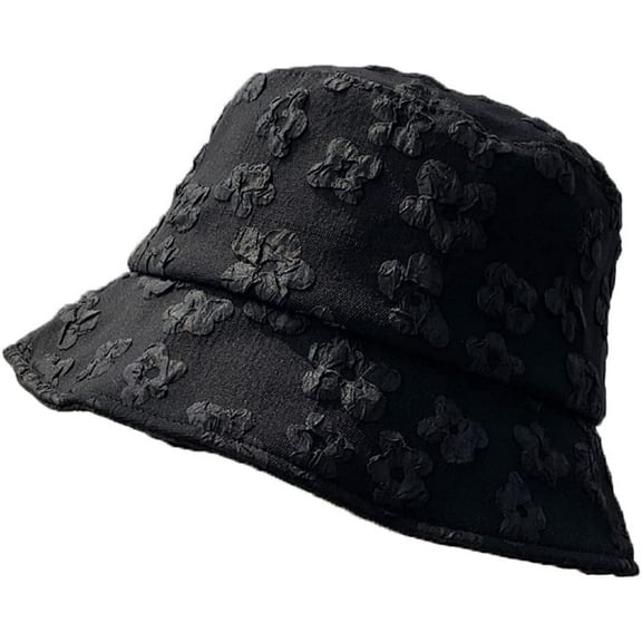 CoCopeaunts Black Bucket Hat for Women Floral Design Leisure Sweet Ladies Bucket Cap Female Summer Holiday Travel Basin Hat