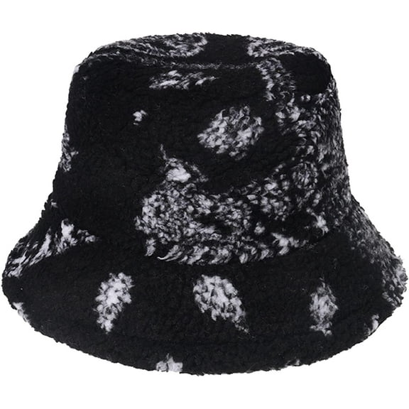 CoCopeaunts Black Bucket Hat for Women Outdoor Foldable Fisherman Hat for Men Lambs Wool Cute Girls Casual Winter Warm Basin Hat