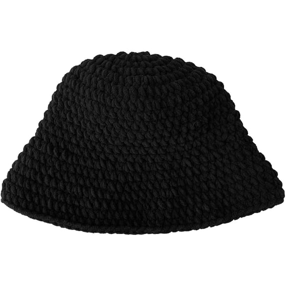 CoCopeaunts Black Bucket Hats for Women Autumn Winter Thickened Hand-Knitted Lady Mixed Color Outdoor Knitted Fisherman Caps