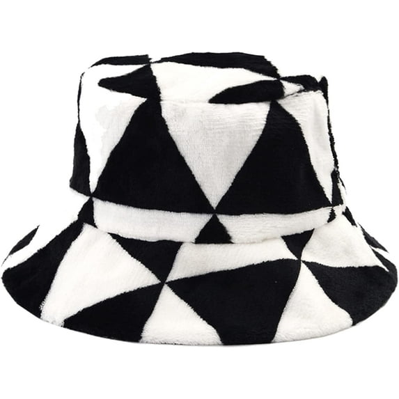 CoCopeaunts Black White Big Plaid Bucket Hats for Women Girl Fashion Warm Panama Lady Winter Outdoor Vacation Fisherman Hat