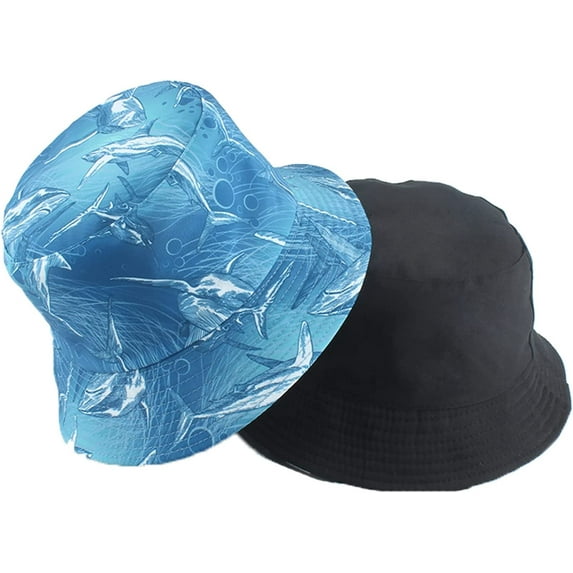 CoCopeaunts Blue Bucket Hats Men Summer Fisherman Hat Outdoor Foldable Double Sided Wear Fisherman Fishing Sun Cap for Unisex