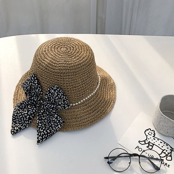 CoCopeaunts Bow Knot Pearl Straw Hat Womens Summer Folding Sun Hats Outdoor Beach Caps travel Seaside Sunscreen Hat Lady Girls Panama Cap