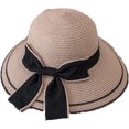 thumbnail image 1 of CoCopeaunts Bow Straw Bucket Hat for Women Summer Foldable Roll up Floppy Basin Hat Packable UV Protection Sun Hat Black Brim, 1 of 8