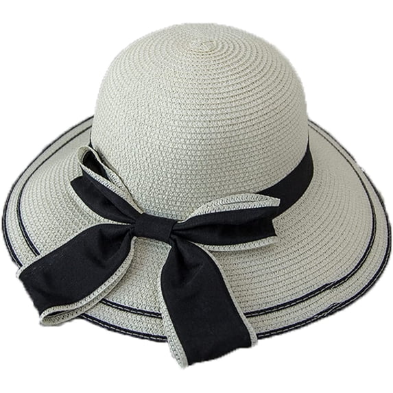 CoCopeaunts Bow Straw Bucket Hat for Women Summer Foldable Roll up Floppy Basin Hat Packable UV Protection Sun Hat Black Brim