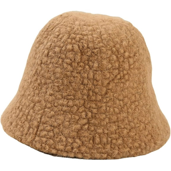 CoCopeaunts Bucket Hat Foldable Adjustable Wool Bucket Cap Warm Fisherman Caps for Women Teens Girls Solid Color Daily All-Match