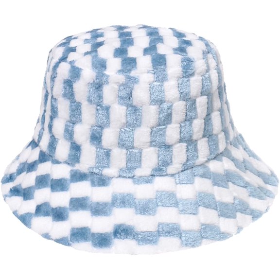 CoCopeaunts Bucket Hat for Men Casual Trend Mixed Color Plaid Fishing Cap Plush Basin Cap Women Autumn Winter Warm Cold Proof