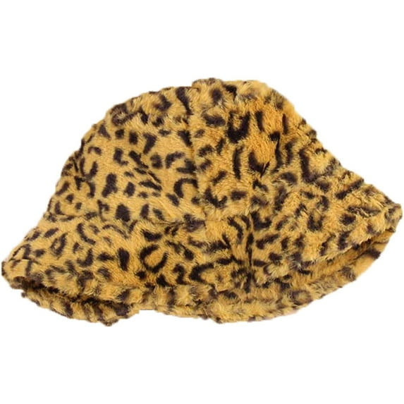 CoCopeaunts Bucket Hat for Men Leopard Pattern Fisherman Hat for Women Outdoor Warm Keeping Plush Basin Hat in Autumn Winter