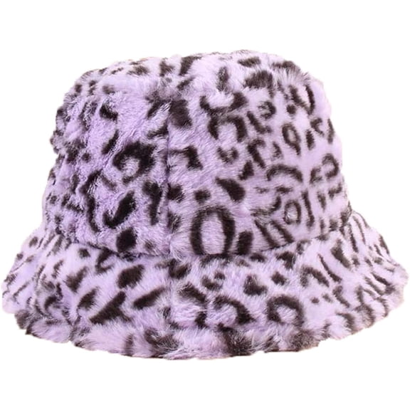 CoCopeaunts Bucket Hat for Men Leopard Pattern Fisherman Hat for Women Outdoor Warm Keeping Plush Basin Hat in Autumn Winter