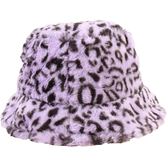 CoCopeaunts Bucket Hat for Men Leopard Pattern Fisherman Hat for Women Outdoor Warm Keeping Plush Basin Hat in Autumn Winter