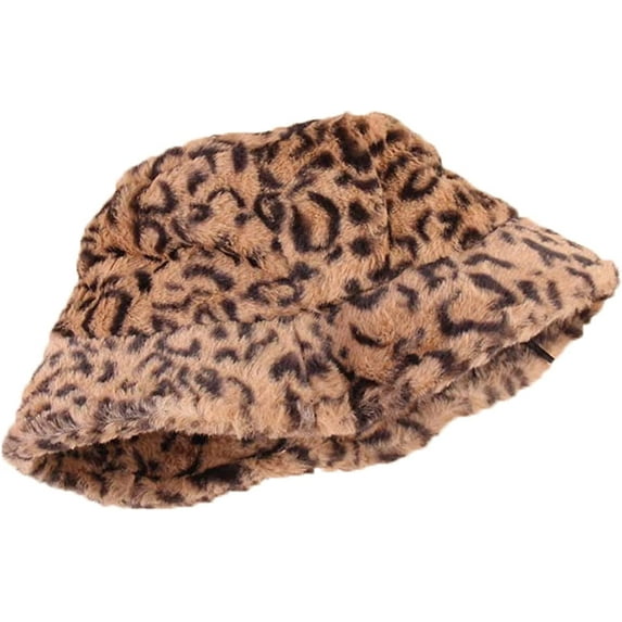 CoCopeaunts Bucket Hat for Men Leopard Pattern Fisherman Hat for Women Outdoor Warm Keeping Plush Basin Hat in Autumn Winter
