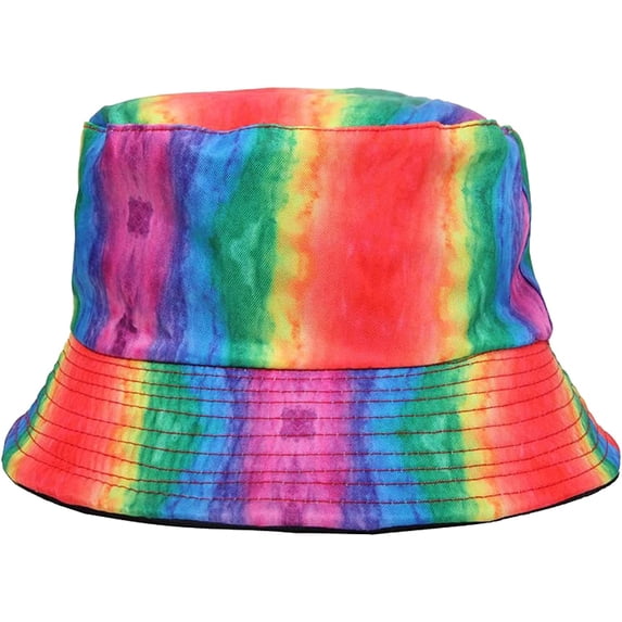 CoCopeaunts Bucket Hat for Men Rainbow Colors Summer Sunscreen Fisherman Hat Holiday Outdoor Women Bucket Cap Two Side Wear