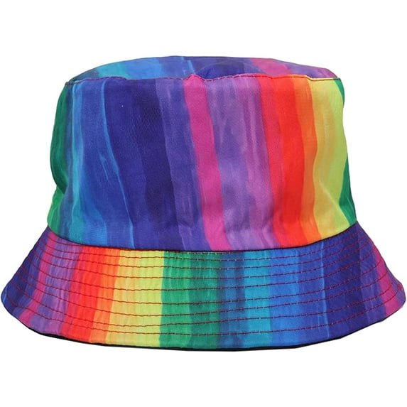 CoCopeaunts Bucket Hat for Men Rainbow Colors Summer Sunscreen Fisherman Hat Holiday Outdoor Women Bucket Cap Two Side Wear