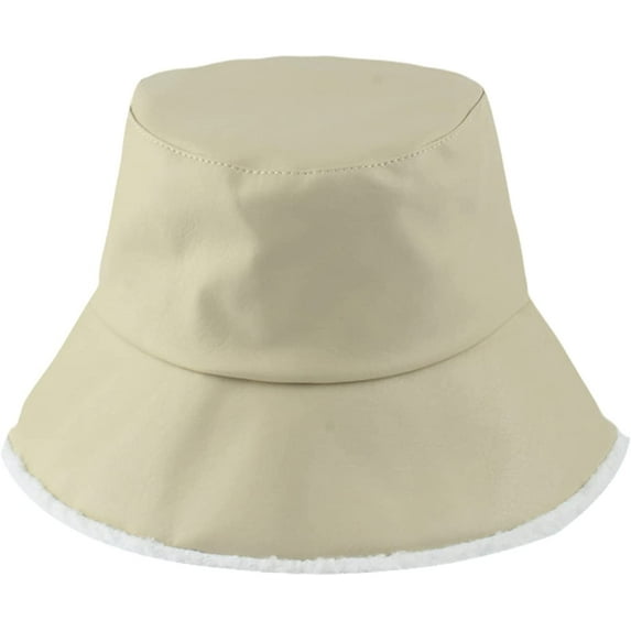 CoCopeaunts Bucket Hat for Women Autumn Winter Faux Leather Lambswool Fleece Warm Basin Hat Fashion Two Side Wear Fisherman Hat