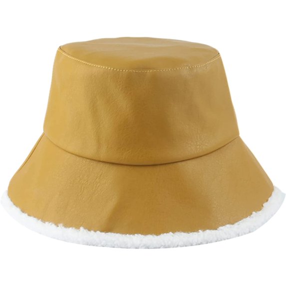 CoCopeaunts Bucket Hat for Women Autumn Winter Faux Leather Lambswool Fleece Warm Basin Hat Fashion Two Side Wear Fisherman Hat
