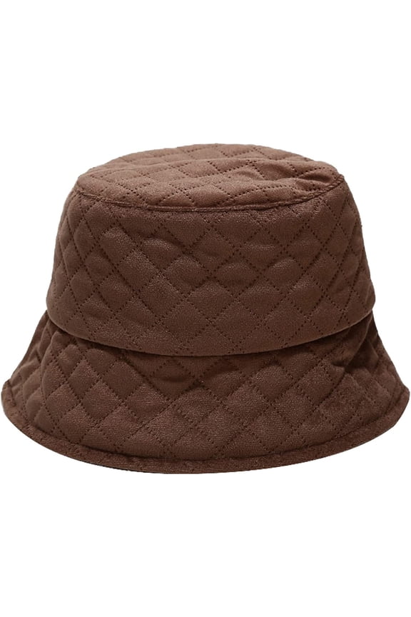 Bucket Hat for Women Autumn Winter Warm Solid Quilted Plaid Fisherman Hat Casual Version Outdoor Flat-top Basin Hat