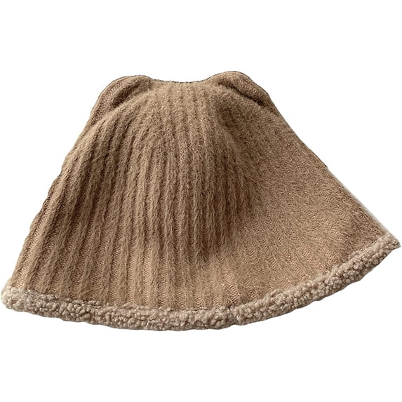 CoCopeaunts Bucket Hat for Women Cute Cat Ears Plush Fisherman Hat Warm Keeping Woolen Reversible Knitted Hat Double Sided Wear