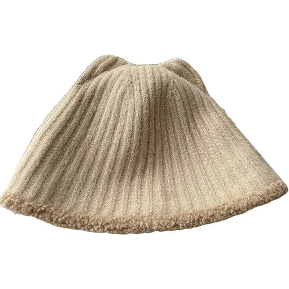 CoCopeaunts Bucket Hat for Women Cute Cat Ears Plush Fisherman Hat Warm Keeping Woolen Reversible Knitted Hat Double Sided Wear