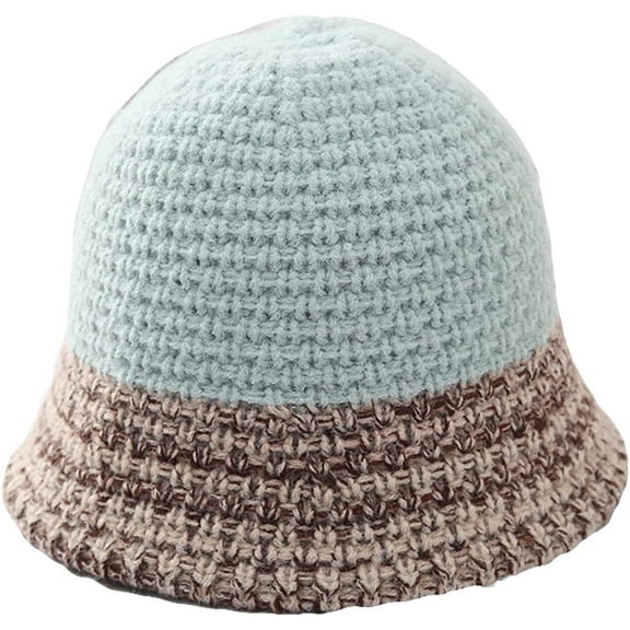 CoCopeaunts Bucket Hat for Women Fashion Stitching Knitted Fisherman Hat Winter Warm Woolen Basin Hat Outdoor Travel Vacation