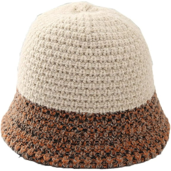 CoCopeaunts Bucket Hat for Women Fashion Stitching Knitted Fisherman Hat Winter Warm Woolen Basin Hat Outdoor Travel Vacation