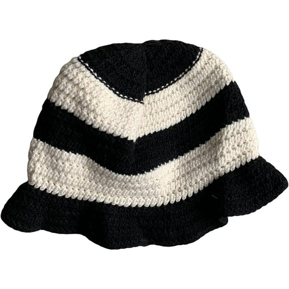 CoCopeaunts Bucket Hat for Women Foldable Crochet All-Match Striped Knitted Hats Color Matching Outdoor Wide Brim Fisherman Hat