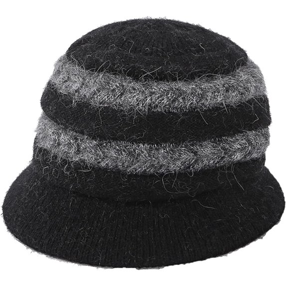 CoCopeaunts Bucket Hat for Women Knitted Plush Fisherman Hat Ear Protection Warm Bowler Hat Fashion Color Block Arrow Design