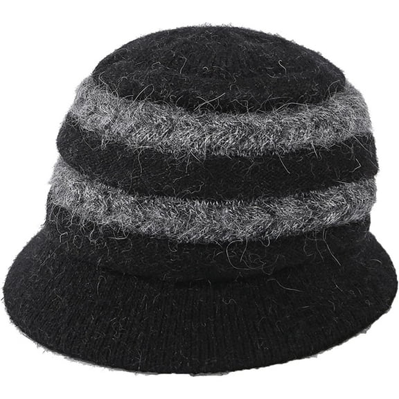 CoCopeaunts Bucket Hat for Women Knitted Plush Fisherman Hat Ear Protection Warm Bowler Hat Fashion Color Block Arrow Design