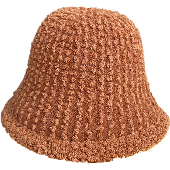 CoCopeaunts Bucket Hat for Women Lamb Plush Fisherman Hat Fashion Solid Color Pleated Bucket Caps Literary Leisure Big Brim
